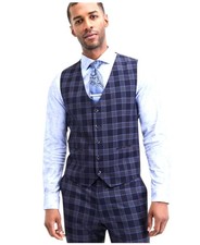 Tayion Collection Men's Classic-Fit Blue Plaid Suit Separate Vest Small Blue picture