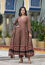 Handblock Print Cotton Anarkali 3pcs Dress Full Length Angrakha Style picture