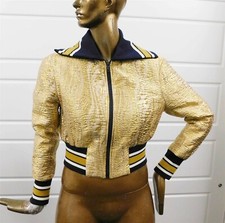 BCBG MAXAZRIA $348rt Gold Navy Blue Baseball Zip Jacket XS picture
