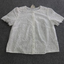 Sézane Blouse Womens 38 White Eyelet Embroidered Button Short Sleeve Cotton Top picture