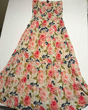 Hot Kiss Women's Strapless Floral Maxi Dress Ruffle Rayon Woven Ivory L picture