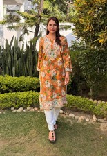 Chikankari Handwork Embroided Short Premium Kurtis With Print work (Tariff free) picture