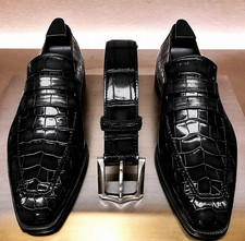 Men Handmade Black Alligator Texture Leather Moccasin Shoes, Formal Dress Shoes picture