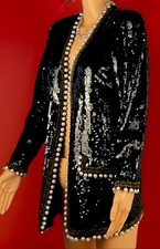 CACHE -EXQUISITE BLACK SEQUIN GOLD BEAD-WHITE PEARL JACKET Pre-Loved Small $349 picture