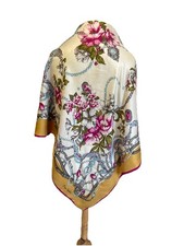 VTG Pierre Cardin 100% Silk Scarf Square Floral Chain Pearl Made in Italy #A43 picture