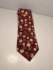 Snoopy & Friends Peanuts Santa's Little Helpers Christmas Red Silk Necktie picture
