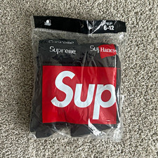 Hanes Men's Cushioned Crew Socks 4 Pairs Black Solid Logo Size M Regular picture