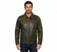Men’s Distressed Cowhide Leather Jacket Vintage Brown Zip-Up Motorcycle Coat picture