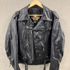 Harley-Davidson Eagle HD Vintage 90s Embossed Leather Biker Jacket Size L picture