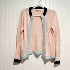Boden Colorblock Linen Cardigan Sweater Light Pink Blue Open Front Size 2 picture