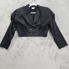 Vintage Byer California Blazer Womens M Black Fringe Cropped Western Juniors 80s picture