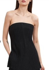 La Ligne Aria Bustier Top Black Strapless Pleated Textured Size 14 NWT $225 picture