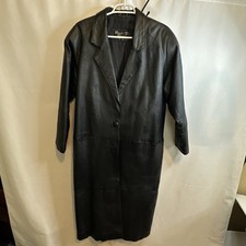 VTG Marco Morani Milano NY 100% Genuine Leather Trench Coat Long Women’s Black M picture