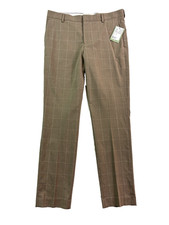 NEW H&M 34x30 Tan Windowpane Dress Suit Pants Slim Fit Stretch Trousers Mens picture