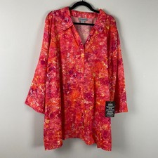 Catherines Button Up Shirt Size 6X Lightweight Cotton 3/4 Sleeves Coral Floral picture