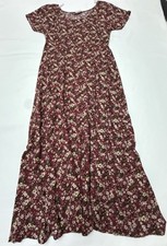 GUC VTG 90s Contempo Casuals Floral Maxi Dress Burgundy Cottagecore Size 9 USA picture