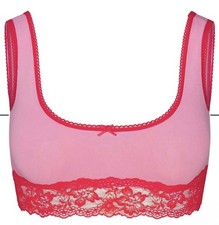 Skims Lightweight Cotton Lace Scoop Bralette - New - Pink Red - Small picture