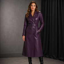 Women's Purple Trench Coat | Longline Style | Double Breasted Belted | Outerwear picture