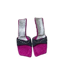 Vicini 8 vintage new denim studded Louis metal heel hot pink fur lined nwt RARE picture