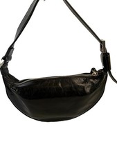 All Saints Half Moon Glossy  Leather Crossbody Shoulder Bag Black-NWOT picture