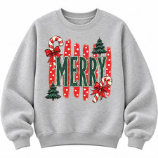 Merry Christmas Sweatshirt, Vintage Candy Cane Bow Holiday Graphic Crewneck picture