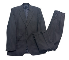Alexandre London Savile Row 42L 34x32 Black Stripe 2pc Pant Suit Wool Pleated picture