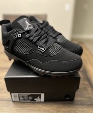 Custom Air Jordan 4 Black Cat Football Cleats Mens Size 11 picture