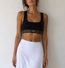 VERSACE Greca Medusa Logo Border Band Racerback Bralette Tank Top Black Size 2 picture