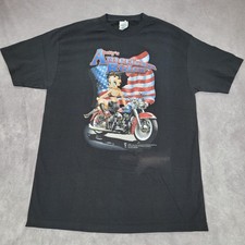 Vintage Betty Boop American Rider Shirt Mens Large Black Graphic Motorcycle 2001 picture