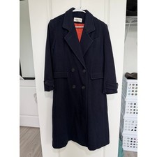 Made in USA Vintage Preston & York Women's Navy Wool Double Breasted Long Coat picture