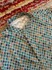 Indian Kurta Blue & Cream Geometric Print Long Sleeve — Size 38, Worn Once picture