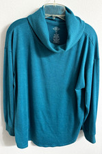 St. John's Bay Women’s Petite PXL Blue Solid Knit Cowl Neck Pullover Sweater picture