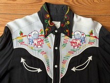 Size M Vintage 50s/60s H Bar C California Ranchwear Cowboy Shirt, Black & Grey picture