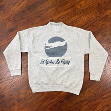 VINTAGE Velva Sheen Sweatshirt Men L Gray Id Rather Be Flying Pilot Aviation USA picture
