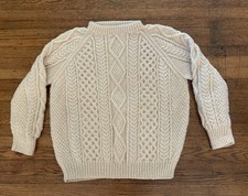 Vintage Unbranded Authentic Wool Irish Fisherman Sweater Hand-Knitted Ivory LRG picture