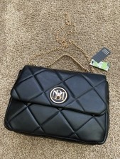 Studio Badgley Mischka Vegan Leather Black Purse w/ Gold Carry & Shoulder Chain picture