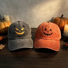 Halloween Embroidered Cap,Embroidered Jack O Lantern Pumpkin Cap,Spooky Season picture