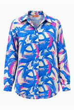 Women’s Blue Pink White Abstract Woven Collared Long Sleeve Button Size M.. picture