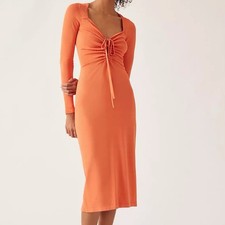 Anthropologie Large Callahan Knit Long Sleeve Orange Tie-Front Midi Dress picture