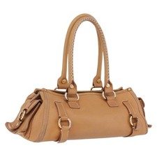 CELINE Hand Bag Leather Beige Gold Tone Auth ep16789A picture