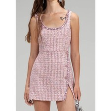 Self-Portrait Pink Boucle Diamante Detail Tweed Crystal Mini Dress picture