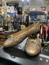 Chanel Gold Color Leather Ballet Flats N 35.5 Women New In Box Quilted Leather picture