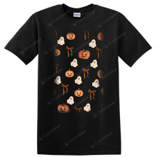 Halloween Pumpkins Ghosts Bows Pattern T Shirt Spooky Fall Costume Tee Fun Gift picture