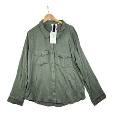 New Ash & Ember Brentwood Two-Pocket Button Up Shirt size Medium Olive Green picture