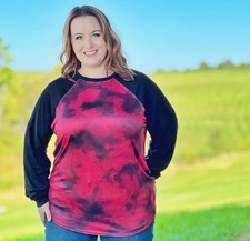 LuLaRoe Women's Large Erin Red Black Crew Long Sleeve Raglan Stretch T-Shirt picture
