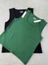 Chico’s Tank Tops Set of 2 Size 2 Large Black Green Pima Cotton Square Neck NWT picture