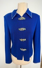 VTG St. John Evening by Marie Gray Knit Jacket Rhinestone Crystal Toggle Blue picture