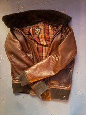 Schott leather removable fur collar flight bomber jacket Mens S Small. picture