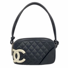 Auth [6ie7197] CHANEL Shoulder Bag Cambon Lambskin Black White Silver metal ... picture