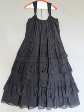 Cinq à Sept Black Solid A-Line Ruffle Tiered Scoop Neck Strappy Midi Dress 2 picture